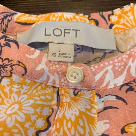 Loft Extra Small Pink Yellow Floral Elastic Waist Sleeveless W/ Pockets Dress - Picture 9 of 9